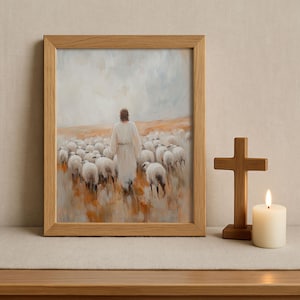 Christian Art, Jesus Leaves the 99 Art, Modern Christian Wall Decor, Jesus & Lamb Painting, Modern Christian Art, Jesus Christ Painting