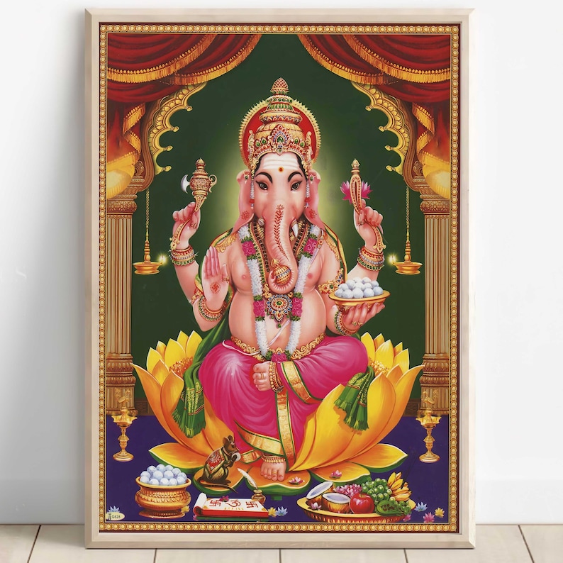 Ganesh, Lord Ganesh, Hindu God Wall Art, Vintage Art, Indian God