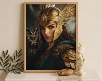 Athena Wall Art, Goddess Athena Canvas, Greek Goddess of the War, Greek Mythology Poster, Ancient Greece Poster, Divine Feminine Decor