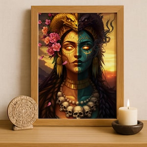 Aztec Wall Art, Coatlicue Art, Aztec Goddess of Earth Decor, Aztec Mythology Artwork, Mexican Aztec Art, Goddess of Creation and Destruction