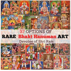 Ram Hanuman Wall Art – Hindu Devotional Poster or Canvas | Bhakt Hanuman with Lord Ram | Indian Spiritual Decor for Home or Temple