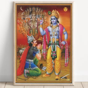 Krishna and Arjun, Mahabharat, Geeta, Krishna painting, Krishna Art, Vintage Art, Indian God, Poster Print, Canvas