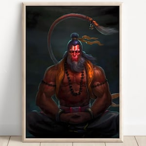 Hanuman, Lord Hanuman, Jai Bajarang Bali, Hanuman Art, Hindu God,  Hindu God Wall Art, Indian God, Canvas Print, Poster Print