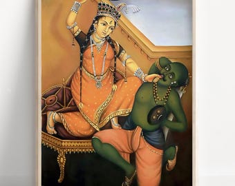 Cartel de Bagalamukhi Mahavidya / Poderoso arte mural de la diosa hindú / Impresión tántrica Shakti Devi / Decoración espiritual india del hogar