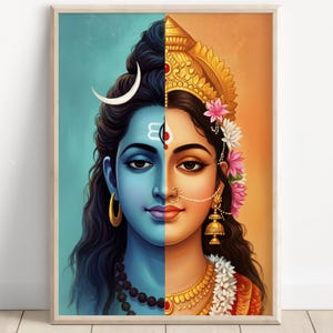 Shiva and Parvati, Shiv Shakti, God Shiva, Parvati, Shiv Parvati, Hindu God, Shiv Art, Shiva Wall Art, Shiv Painting, Poster Print, Canvas