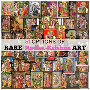 Arte mural de Radha Krishna: Póster o lienzo de pareja divina hindú. Decoración de amor y devoción para templos, espacios de meditación o el hogar.