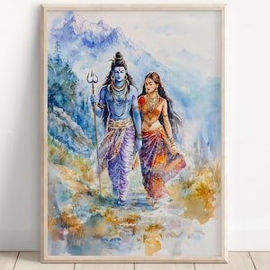 Shiva and Parvati, Shiv Shakti, God Shiva, Parvati, Shiv Parvati, Hindu God, Shiv Art, Shiva Wall Art, Shiv Painting, Poster Print, Canvas