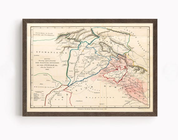 1847年パンジャブ地図 | 英シク戦争後の政治区分 | ヴィンテージの