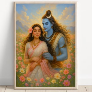 Shiva and Parvati, God Shiva, Parvati, Shiv Parvati Hindu God, Shiv Art, Indian God, Shiva Wall Art, Shiv Painting, Poster Print, Canvas