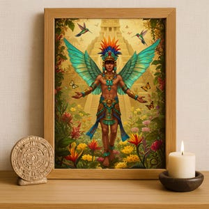 Aztec Wall Art, Xochipilli Art, Aztec God of Art and Music Decor, Aztec Mythology Artwork, Mexican Aztec Art, God of Flowers and Creativity
