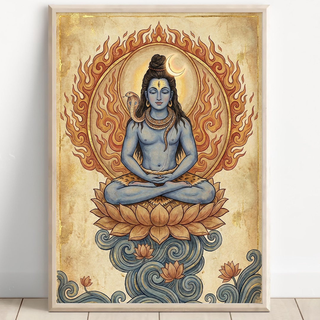 Lord Shiva Meditation Wall Art Mahadev Lotus Painting Hindu Spiritual ...
