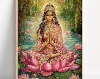 Lakshmi, Goddess of Wealth, Goddess lakshmi, Lakshmi Art, Hindu Goddess Wall Art, Hindu God, Indian God, Poster Print, Canvas