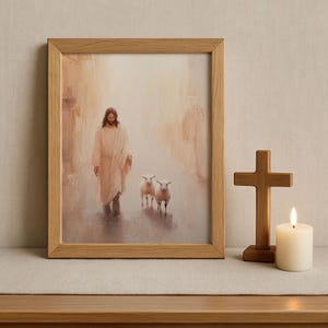 Christian Art, Jesus Leaves the 99 Art, Modern Christian Wall Decor, Jesus & Lamb Painting, Modern Christian Art, Jesus Christ Painting