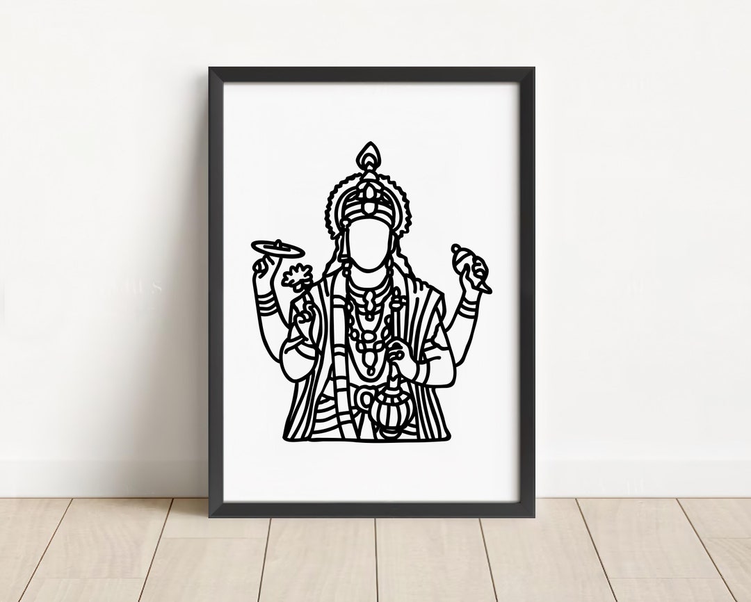 Hindu God Wall Art KRISHNA Krishna Line Art Indian God Etsy