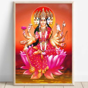 Durga, Goddess Durga, Durga Meditating, Durga Art, Durga Painting, Hindu Goddess Wall Art, Tiger Goddess, Indian God, Poster Print, Canvas