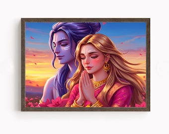 Shiv y Parvati, Dios Shiva, Dios hindú, Arte Shiv, Dios indio, Arte mural de Shiva, Pintura de Shiv, Mahadev, Impresión de póster, Lienzo