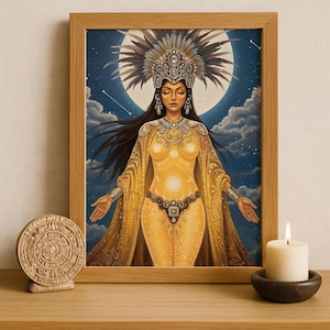 Aztec Wall Art, Coyolxauhqui Art, Aztec Moon Goddess Decor, Aztec Mythology Artwork, Mexican Aztec Art, Goddess of the Moon