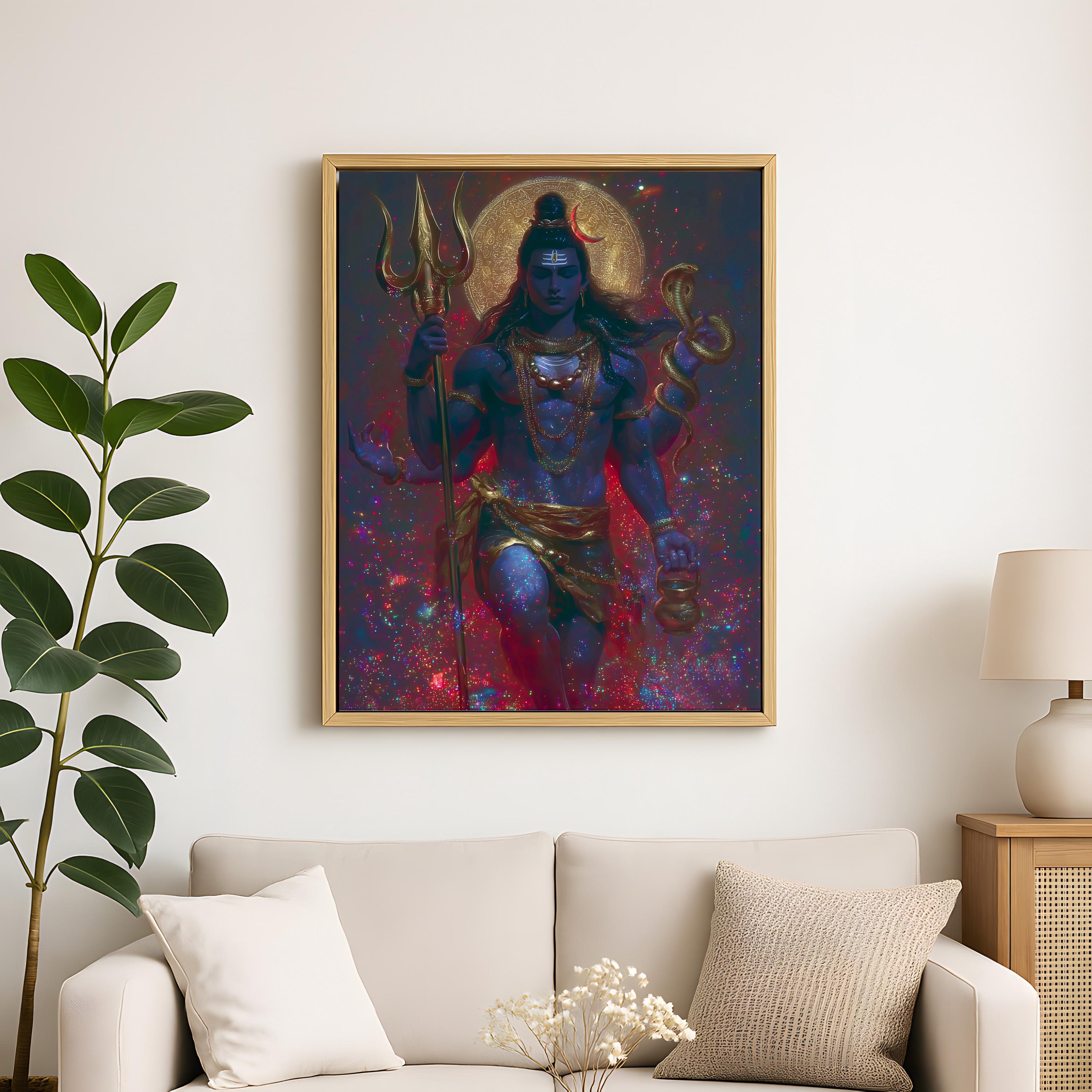 Lord Shiva Wall Art Mahadev Cosmic Portrait Hindu God Painting