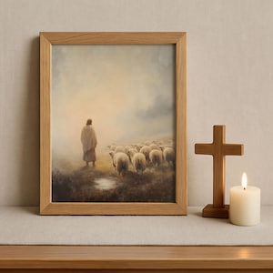 Christian Art, Jesus Leaves the 99 Art, Modern Christian Wall Decor, Jesus & Lamb Painting, Modern Christian Art, Jesus Christ Painting