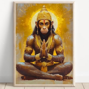 Hanuman Art, Lord Hanuman, Jai Bajarang Bali, Hanuman Art, Hindu God,  Hindu God Wall Art, Indian God, Canvas Print, Poster Print