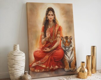 ドゥルガー　ヒンドゥー教の女神　シヴァの神妃：　タンカ　仏画（額縁なし） il_340x270.6964715830_451m.jpg