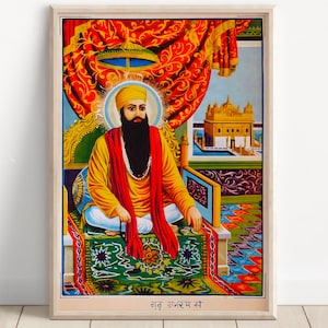 Guru Ram Das Ji with Golden Temple | Sikh Spiritual Wall Art | Punjabi Devotional Poster | Canvas & Framed Sikhism Print