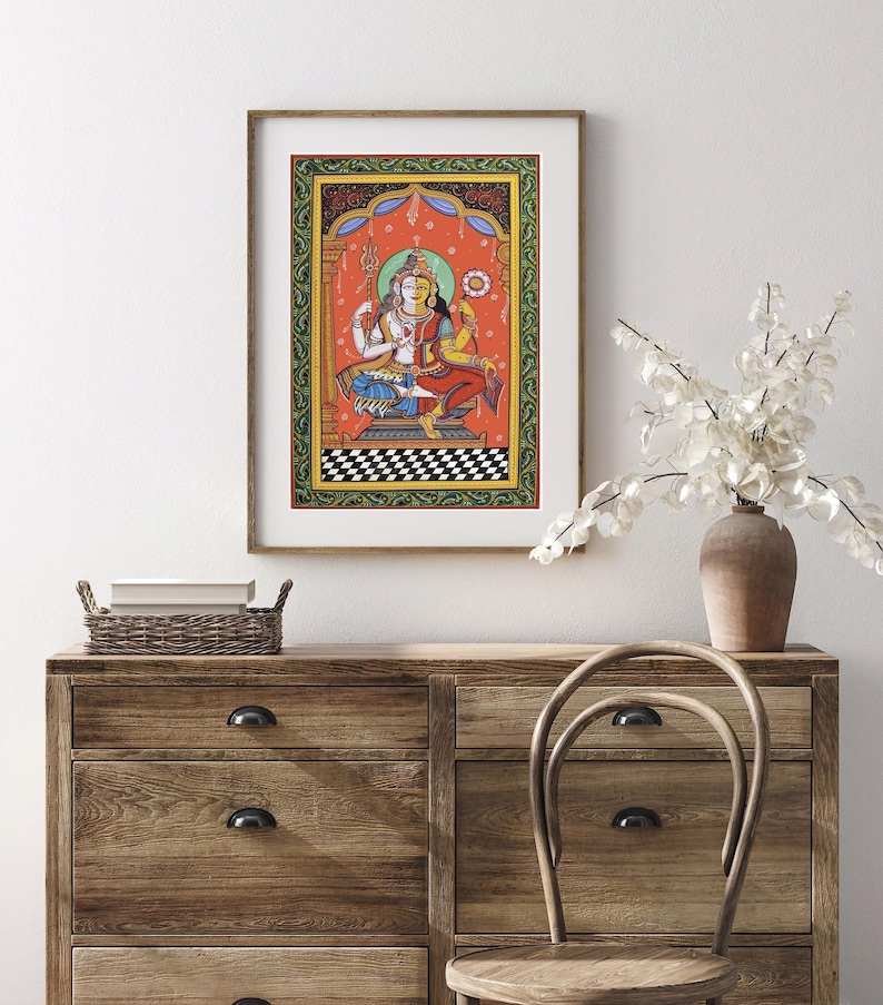 Hindu God Wall Art ,SHIVA ,shiva AS Ardhanareeshwarhalf Male and Half Female, Vintage Classic