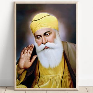 Sikh Art | Guru Nanak Dev | First Sikh Guru from 1469 to 1539 | Vintage Art Painting | Religious Art | Print | Canvas