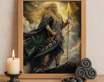 Lugh Celtic God Wall Art, Irish Mythology Print, God of Skill and Kingship, Celtic Tonalism Decor, Ancient Celtic Spiritual Artwork