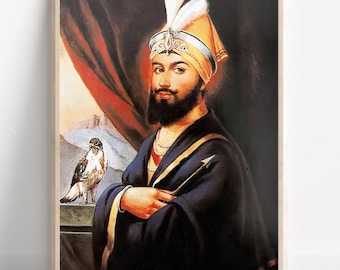 Sikh Art | Guru Gobind Singh | Tenth Sikh Guru from 1675 to 1708 | Vintage Art Painting | Religious Art | Print | Canvas