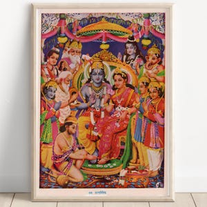 Ram Darbar, Rama&#39;s Assembly, Hindu God Wall Art, Raja Ravi Varma, Vintage  Art, Indian God, Poster Print, Canvas