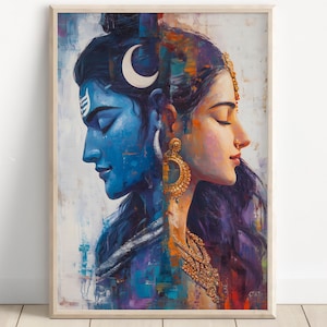 Shiva and Parvati, Shiv Shakti, God Shiva, Parvati, Shiv Parvati, Hindu God, Shiv Art, Shiva Wall Art, Shiv Painting, Poster Print, Canvas