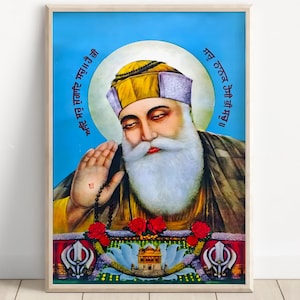 Guru Nanak Rare Vintage Print, Sikh Art, First Sikh Guru from 1469 to 1539, Vintage Sikh Art, Guru Nanak Poster, Guru Nanak Canvas