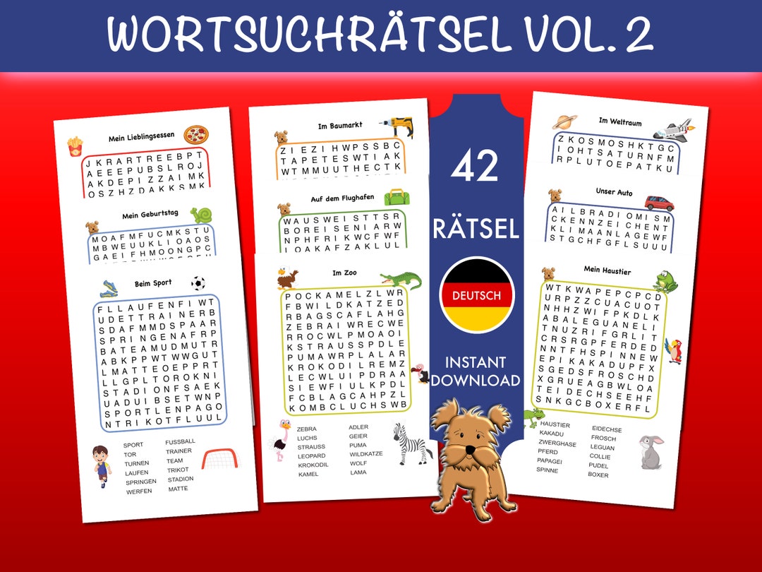 42 Deutsche Wortsuchrätsel Vol. 2 Für Kinder | Buchstabensalat