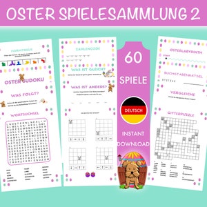 Oster Rätsel für Kinder | 60 Oster Spiele zum Ausdrucken, Beschäftigung für Vorschulkinder, Wortsuchsel, Gitterrätsel, Malvorlagen, Sudokus