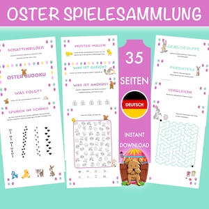 Oster Rätsel für Kinder | 43 Oster Spiele zum Ausdrucken, Beschäftigung für Kindergartenkinder, Malvorlagen, einfache Sudokus, Suchspiele