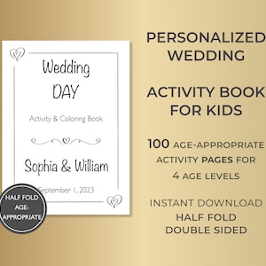 Libro di attività per matrimoni per bambini con copertina personalizzata / libretto piegato a metà / libro da colorare per matrimoni stampabile, kit e bomboniere / libro di attività per bambini piccoli