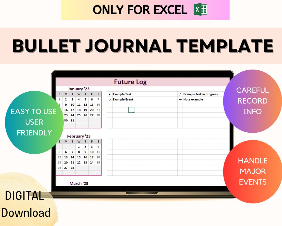 Bullet Journal Template Excel Template Excel Planner Etsy