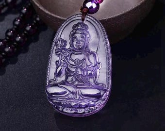 Amethyst Buddha Lucky Charm Pendant Necklace for Women & Men – Natural Crystal Healing Jewelry, Spiritual Protection Amulet Gift