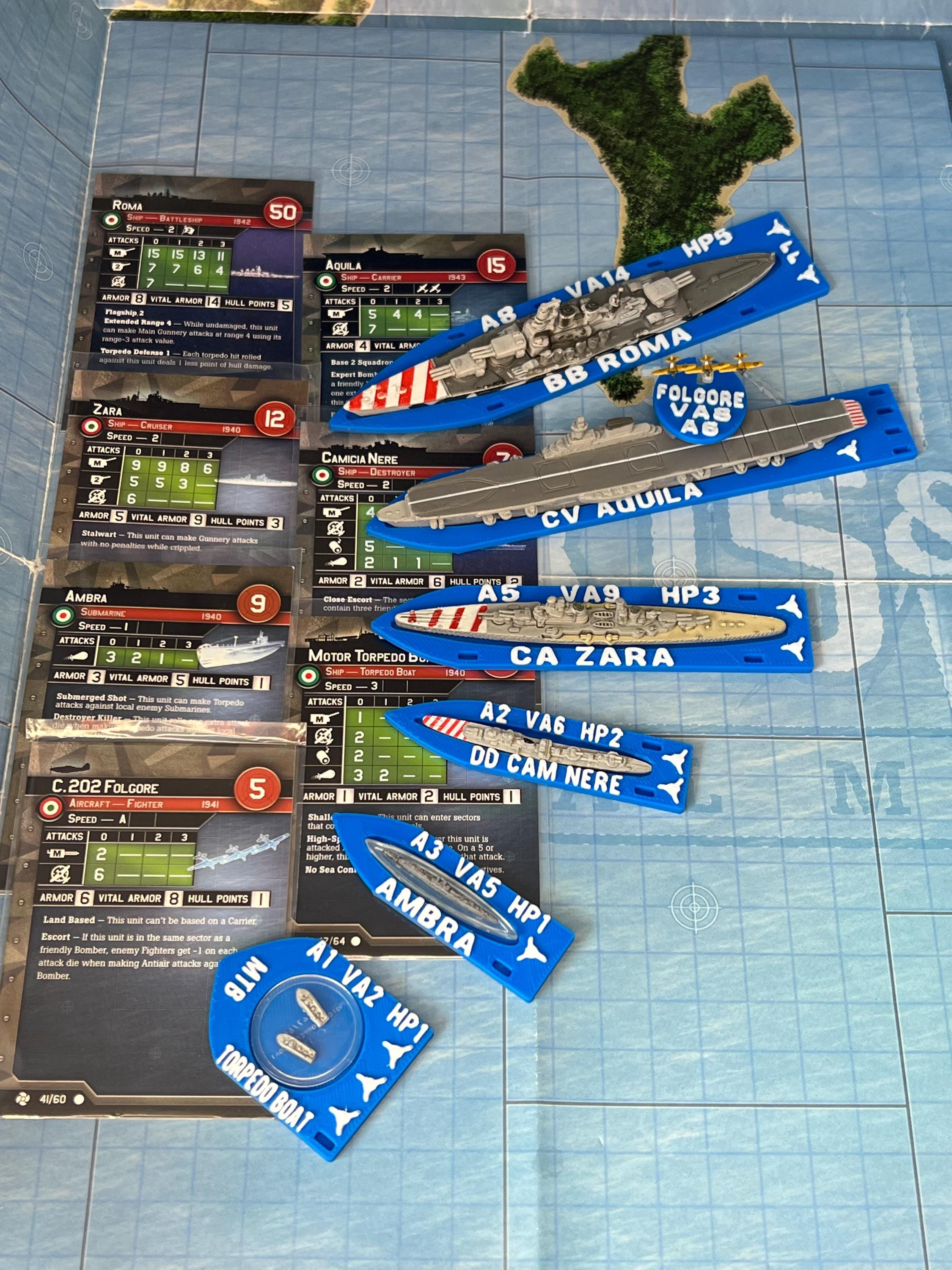 Italian War at Sea Miniature Bases - 3D Printed Ship Base - Tabletop Game Aids - Regia Marina - Mini Plane Base - WW2 Base - Sub Base -Italy