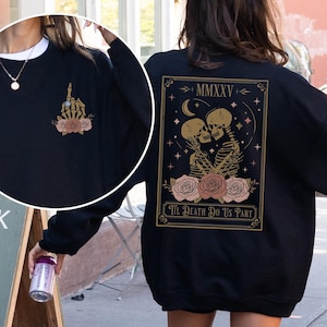 Sweat fiançailles squelette, cadeau de fiançailles, future mariée, vient de se fiancer, pull future mariée carte de tarot, col rond de mariage, pour fiancés