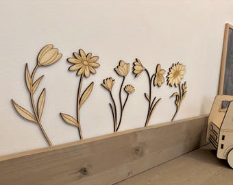 Wooden flowers decoration children's room made of wood / Flowers Wood