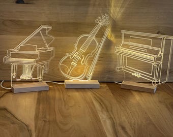Instruments Piano Violin Guitar Bass Drums Acrylic Illuminated Gift Pick Holder