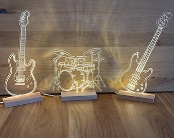 Instruments Guitar Bass Drums Piano Violin Acrylic Illuminated Gift Pick Holder