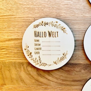 Bonjour tout le monde, cartes d'étape en bois / naissance bébé / poids bébé, taille, date, nom