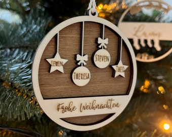Personalized Christmas bauble tree ornament for families with names