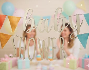Baby Shower Garland with Wooden Letters // Customizable // Baby Shower, Birthday, Baby Reveal, Bride / Neutral Baby Party / Wooden Decorations
