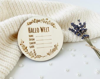 Hello World, Wooden Milestone Cards / Baby Birth / Baby Weight, Height, Date, Name