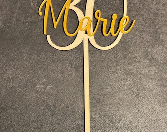 Personalized cake topper wood or acrylic for occasions such as wedding / confirmation / birthday