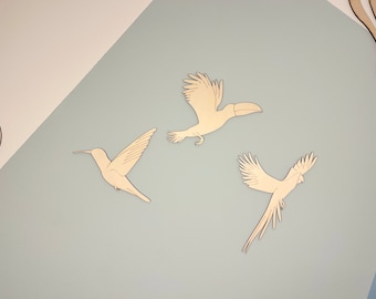 Birds of Paradise, Jungle Birds, Wooden Children's Room Decoration / Bird Wood